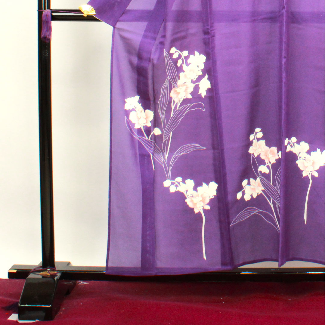 夏物 正絹 訪問着 身丈157.5cm 裄丈64.5cm 菫色(すみれいろ) 抽象花 しつけ糸付き 未使用品 絽 Sランク 紫系 1132000472320