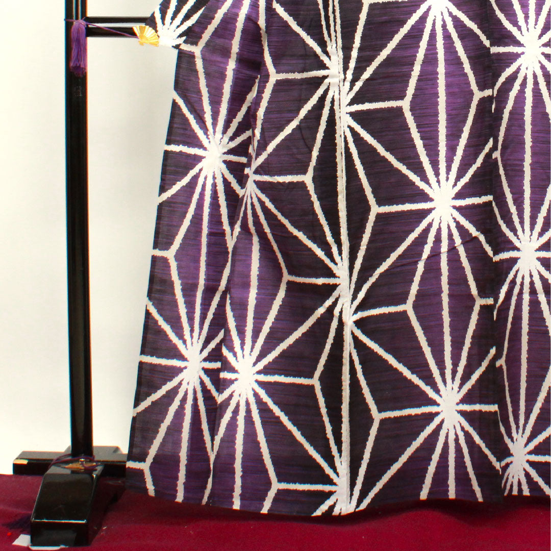 浴衣 麻の葉 木綿 Sランク 単衣 身丈162.5cm 裄丈69.5cm 紫系 1118003942420