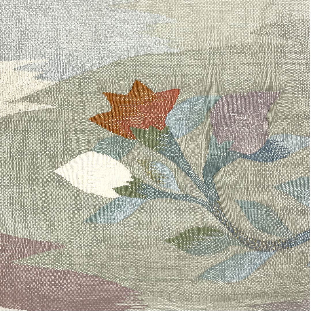 袋帯 胡粉色(ごふんいろ) 抽象模様 すくい技法 帯丈442cm 正絹 Sランク ポイント柄 カジュアル 白系 1123003002311