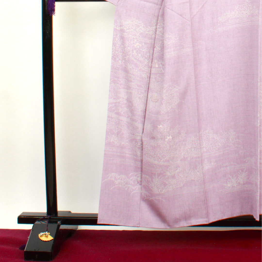 訪問着 袷 身丈156cm 裄丈61cm 薄藤色 茶屋辻模様 正絹 Aランク 紫系 1112001953320