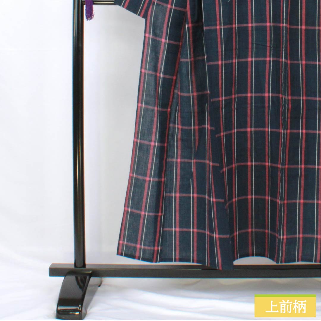 浴衣 木綿 身丈154cm 裄丈65cm Bランク 単衣 紺系 印度藍色(いんどあいいろ) しじら織 格子 1118005624218