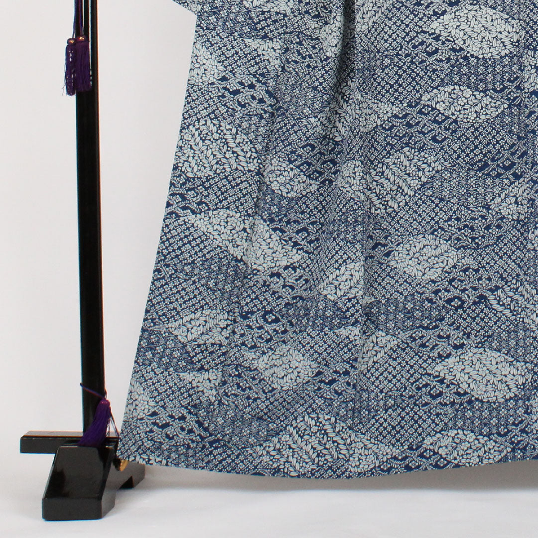 Komon, Length 162.5cm, Sleeve length 64cm, Single layer, Floral pattern, Pure silk, S rank, Navy blue, 1115000162318
