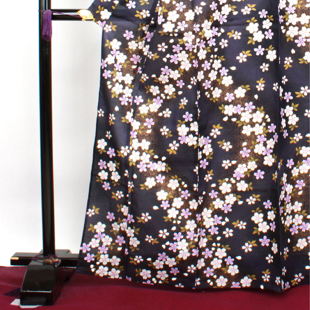 浴衣 褐色 桜 木綿 Sランク 単衣 身丈167cm 裄丈67cm 紫系 1118003552520