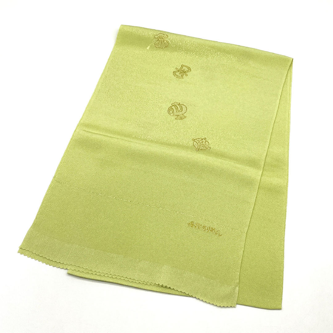 (Like New) Semi-Formal Silk Obiage (Sash) in Pale Willow Green, Tango Chirimen Chirimen with a "Treasures" Classic Pattern, Approximately 170cm Long, 29cm Wide, Green, Product Number: 1136001351919