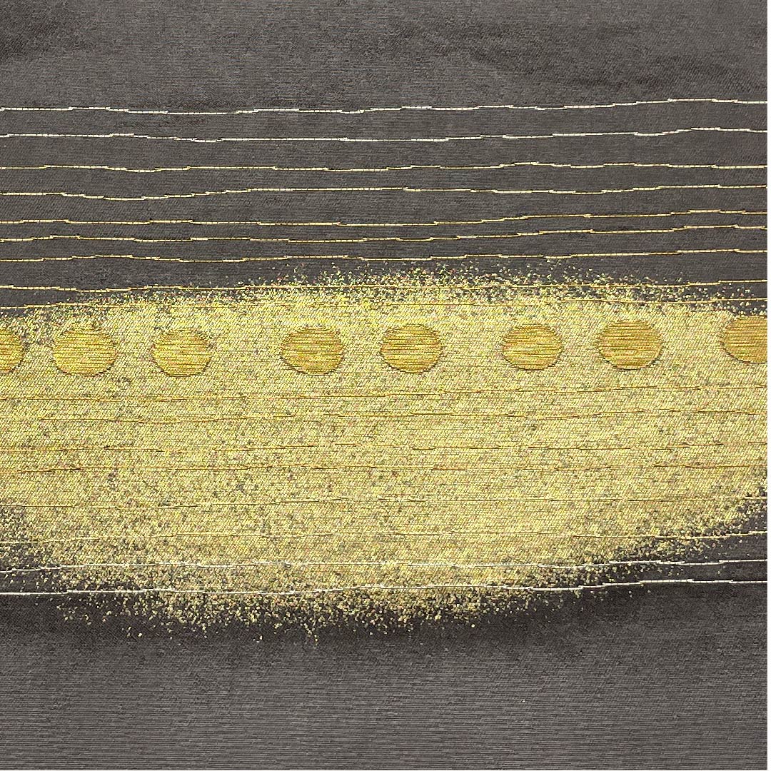 Fukuro Obi (black-gray obi) with abstract patterns, Kano Yuki, obi length 436cm, pure silk, S rank, point pattern, semi-formal, black, 1123008872310