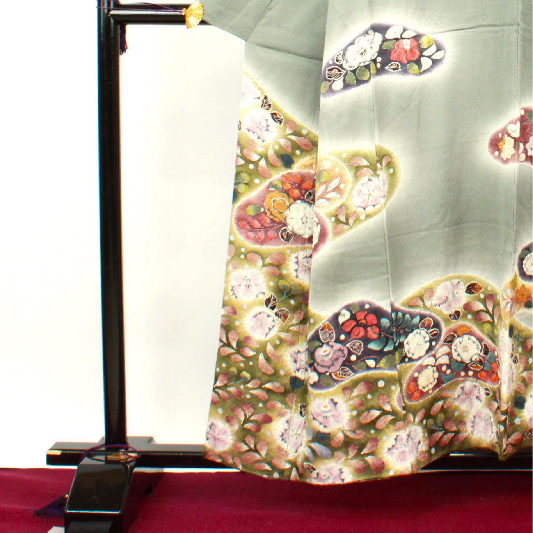 訪問着 袷 身丈159.5cm 裄丈64cm 浅葱鼠色 桐屋翠山工房 辻ヶ花 正絹 Aランク グレー系 1112002113322