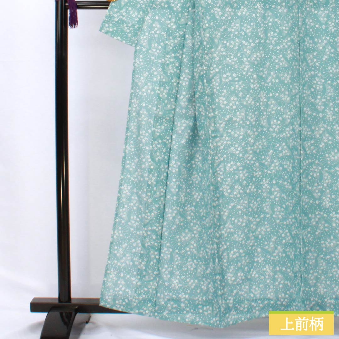 夏物 ポリエステル 小紋 身丈161cm 裄丈64cm 水浅葱色(みずあさぎいろ) 小花 洗える着物 絽 Aランク 水色系 1132002473424