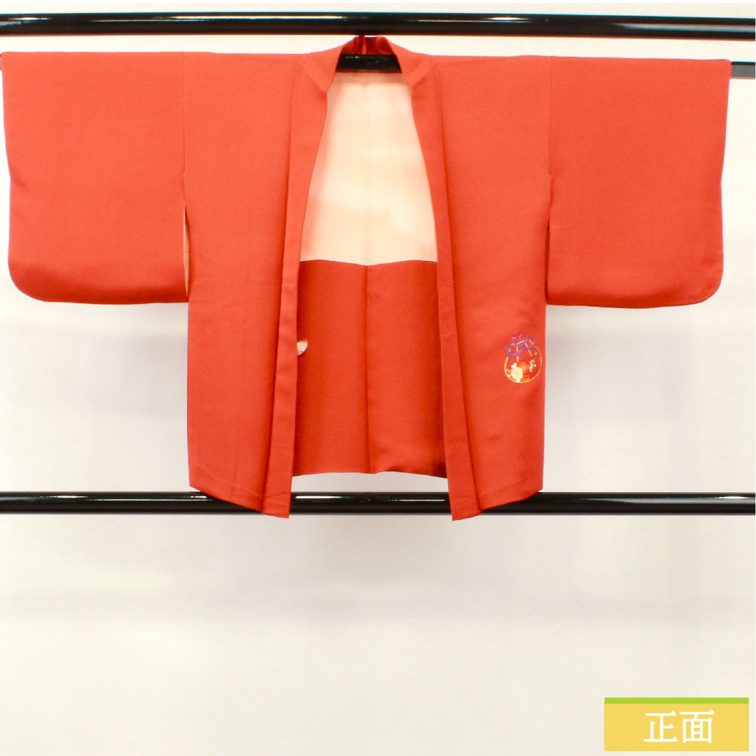 羽織 正絹 身丈73.5cm 裄丈60.5cm 緋色(ひいろ) 刺繍 Sランク 袷 朱系 1117000962916