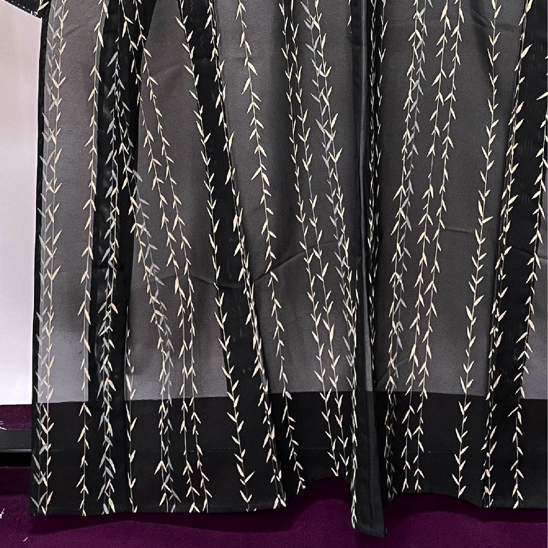 Summer item, polyester, small pattern, length 162cm, sleeve length 66cm, black, bamboo, with lining, unused, silk, A rank, black, 1132000233410