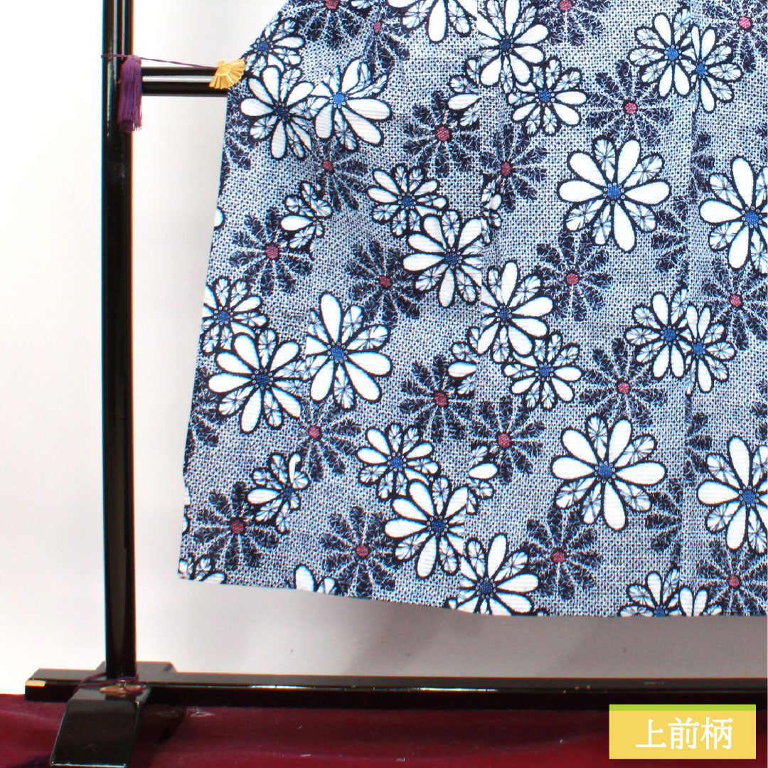 浴衣 木綿 身丈148cm 裄丈63.5cm Sランク 単衣 紺系 濃紺色(のうこんいろ) リップル 菊 1118004572118