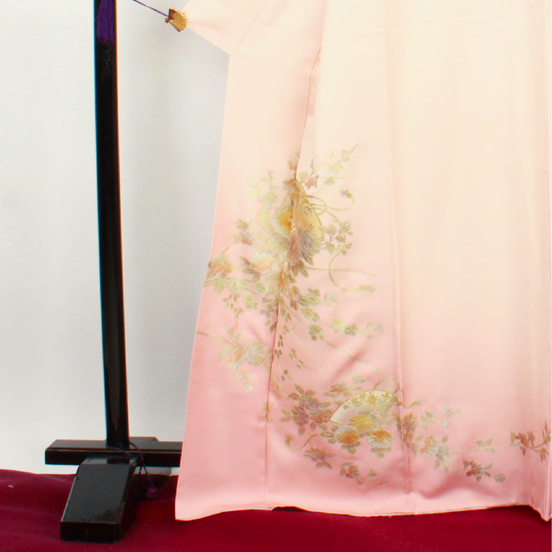 訪問着 袷 身丈167.5cm 裄丈65cm 乙女色 和田光正 金彩友禅 草花模様 正絹 Sランク ピンク系 1112001822513