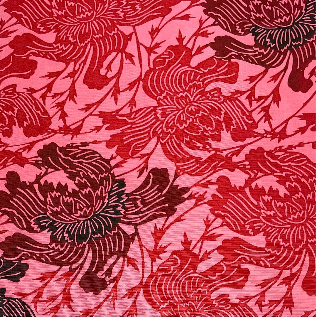 名古屋帯 中紅花色 草花模様 染帯 帯丈358cm 正絹 Aランク 六通 カジュアル 赤系 1124003493312 名古屋仕立て