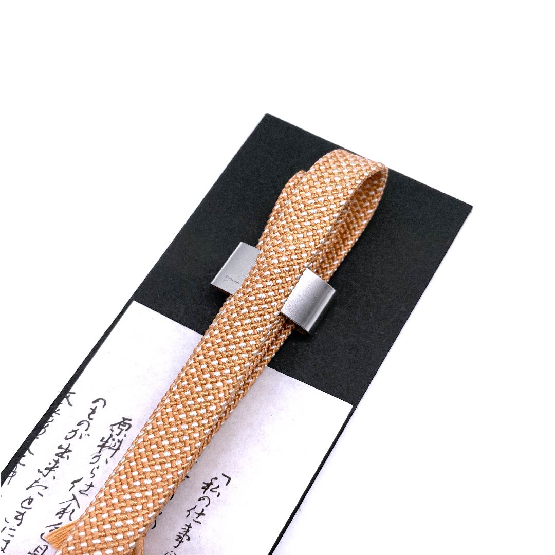 (New old stock) Silk obi-jime (belt fastener) 3-minute string, salmon color, Goshima string, with obi-dome, beaded, length approx. 130cm, width approx. 1cm, casual, S rank, orange, 1135000142326
