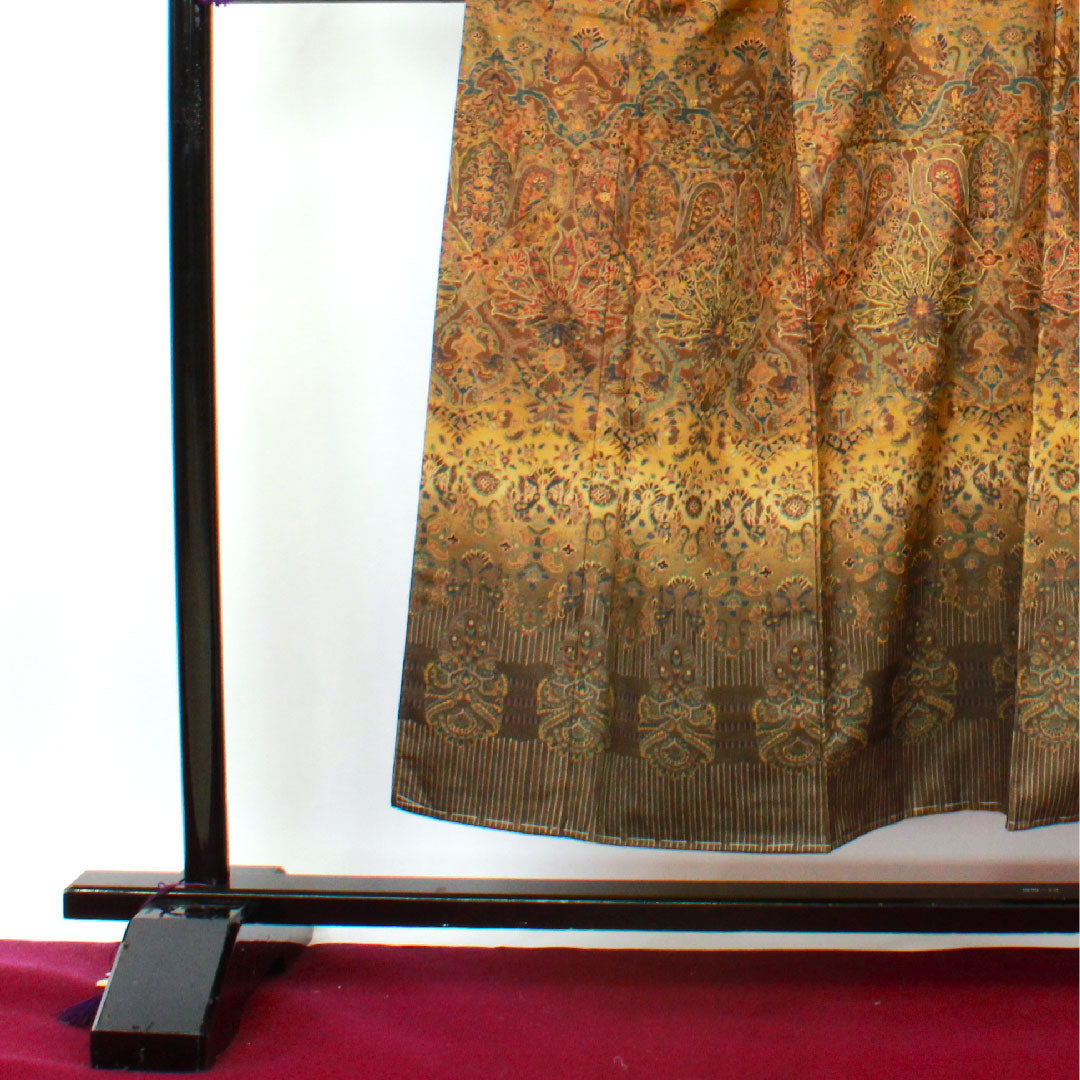 訪問着 袷 身丈151.5cm 裄丈62.5cm 沈香茶色 紬地 更紗模様 正絹 Sランク 茶系 1112001972214