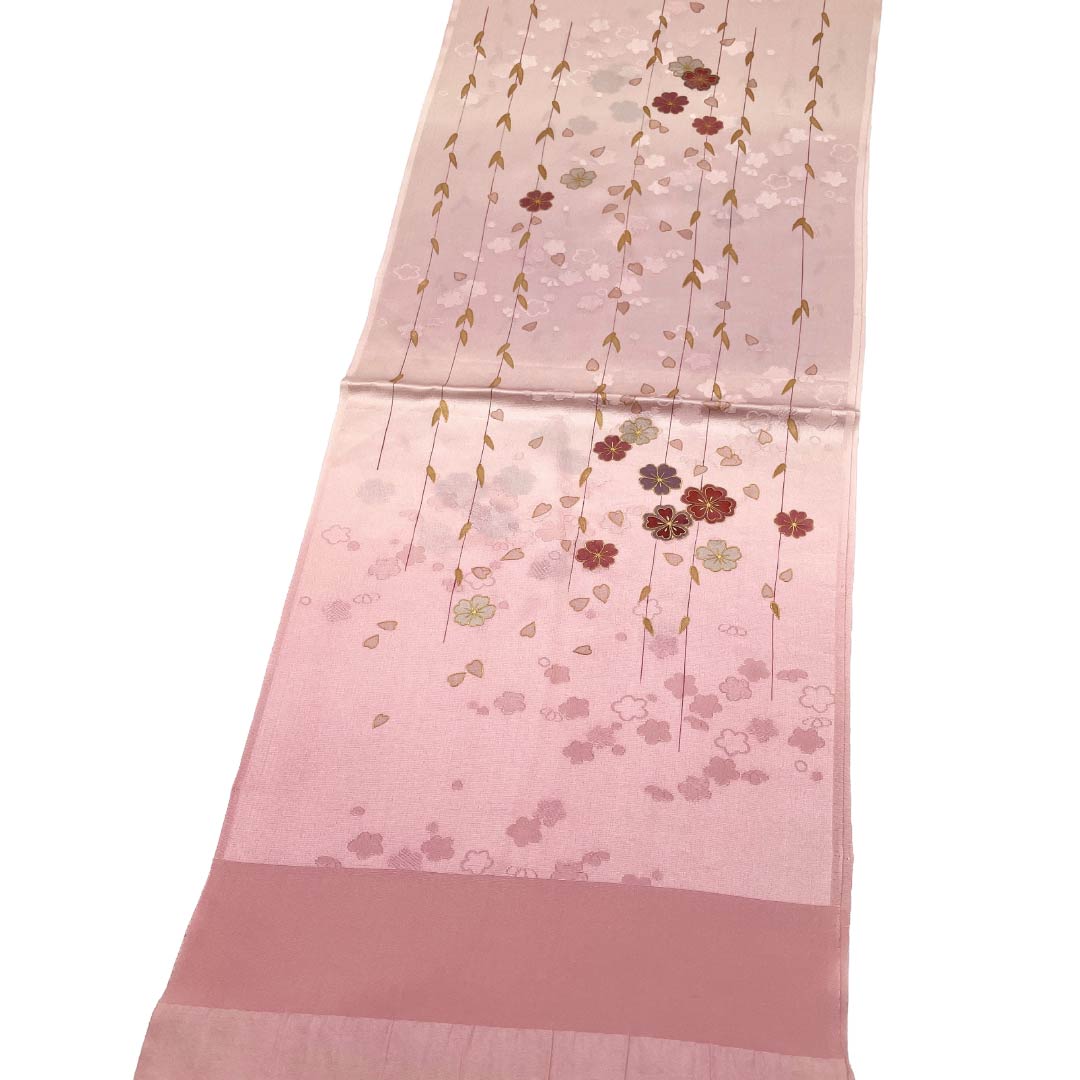 帯揚げ 正絹 Sランク セミフォーマル 桃色(ももいろ) 桜 古典柄 花柄 長さ約170cm 幅約30cm ピンク系 1136003632913