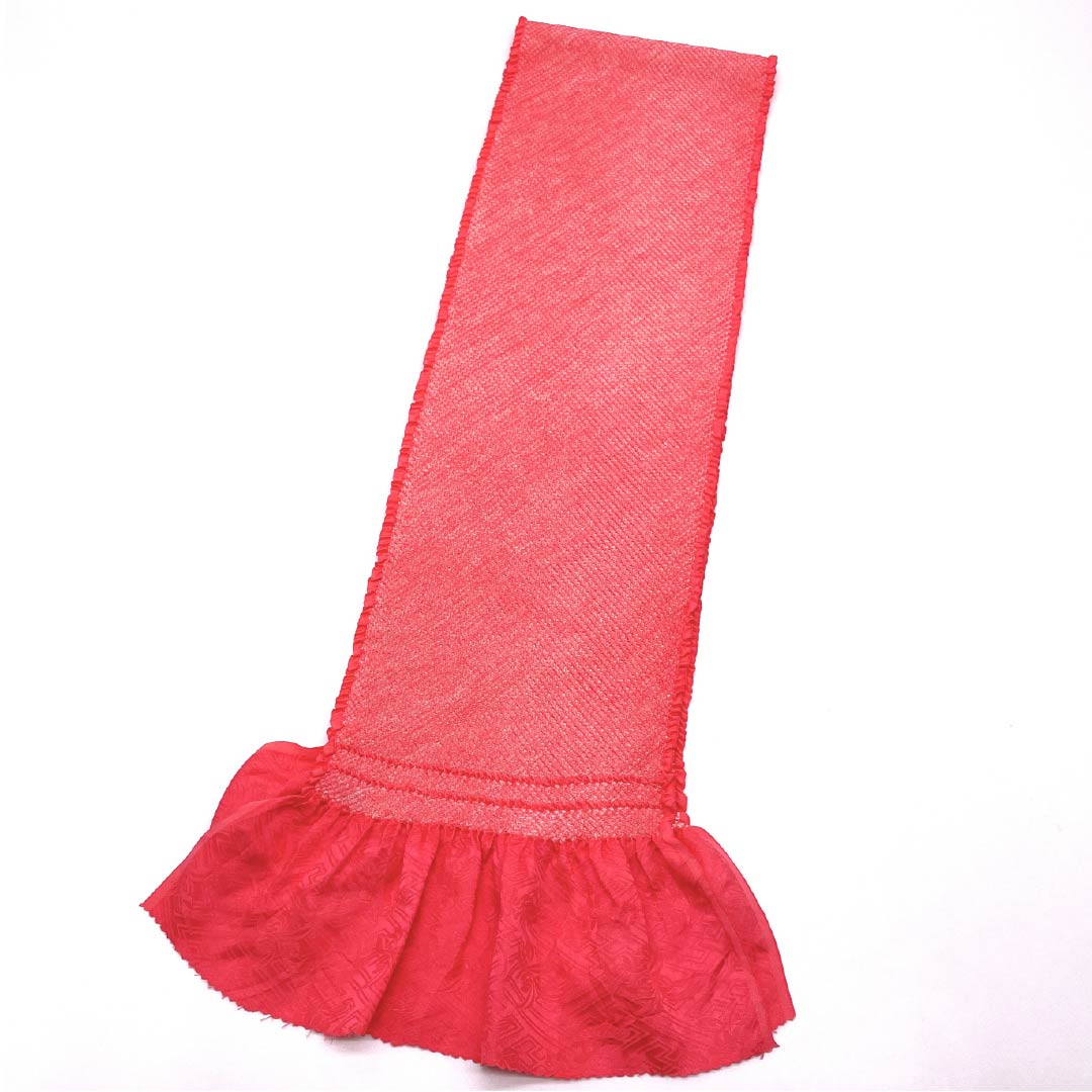 Formal Obiage, Pure Silk, Tsubomikobaiiro (Plum Blossom Color), For Furisode, Kanoko Shibori, Length approx. 136cm, Width approx. 19cm, S Rank, Red, 1136000902912