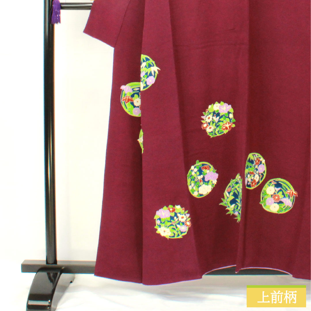 Homongi, pure silk, lined, length 158.5cm, sleeve length 64.5cm, light purple, Kyoto Yuzen, chrysanthemum, iris, crepe, A rank, purple, 1112005173320