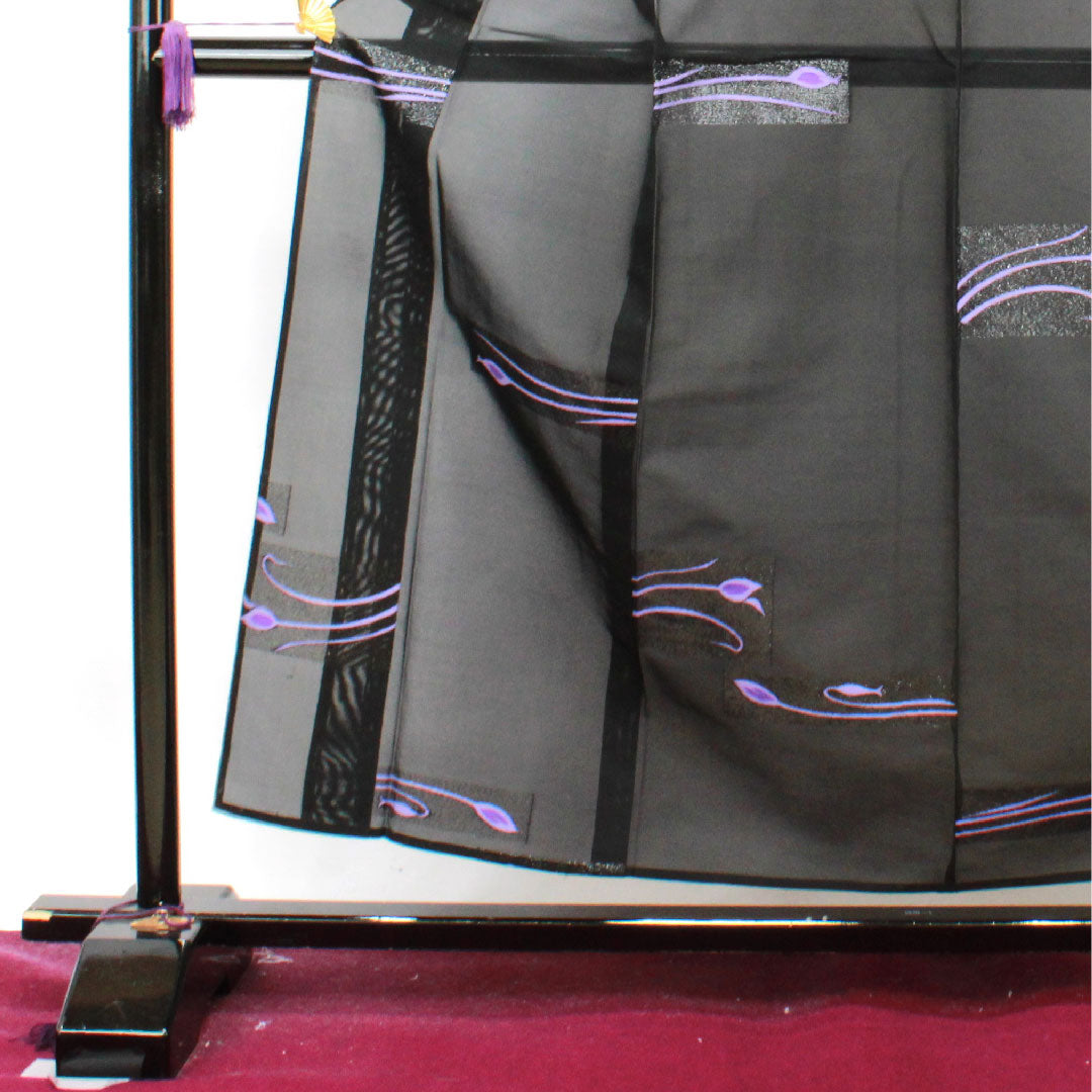 Summer pure silk tsumugi length 155cm sleeve length 62.5cm abstract pattern gauze rank S black 1132000932310
