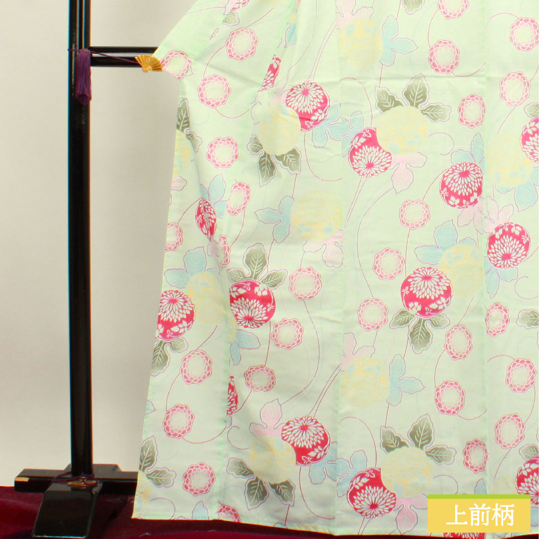 浴衣 木綿 身丈167.5cm 裄丈66.5cm Sランク 単衣 緑系 白緑色(びゃくろくいろ) 抽象花 1118004632519
