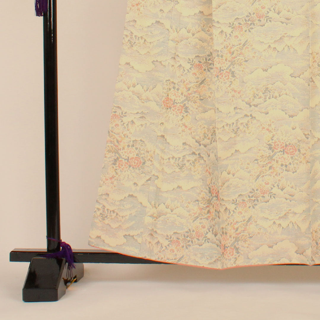 紬 身丈160cm 裄丈63cm あかね大島 風景画 正絹 Aランク 袷 クリーム系 1116000393315