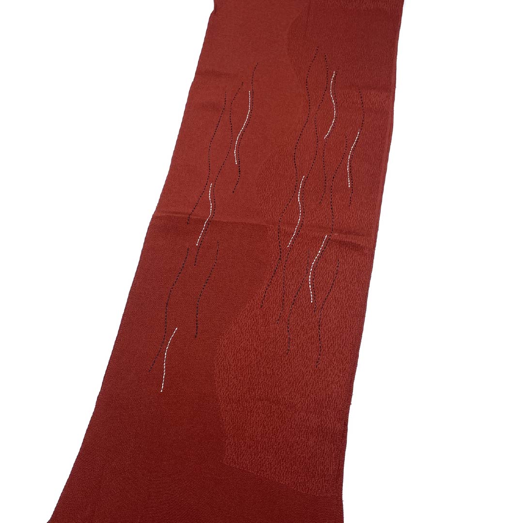 帯揚げ 正絹 Sランク カジュアル 赤銅色(しゃくどういろ) ちりめん よろけ縞 長さ約168cm 幅約29cm 赤系 1136004732912