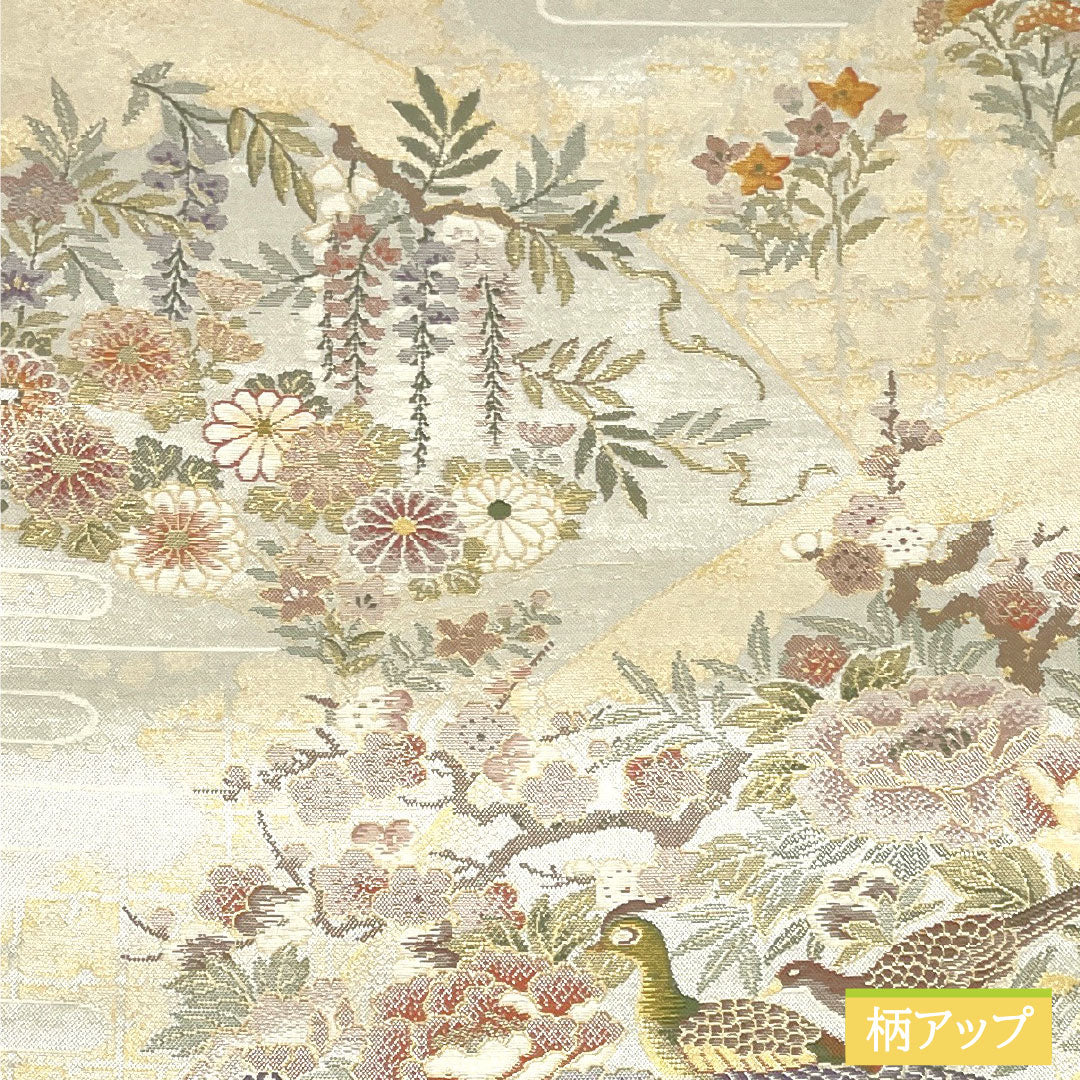 袋帯 正絹 Aランク 西陣織 扇面 吉祥文様 帯丈434cm 六通 フォーマル 銀系 1123016173322