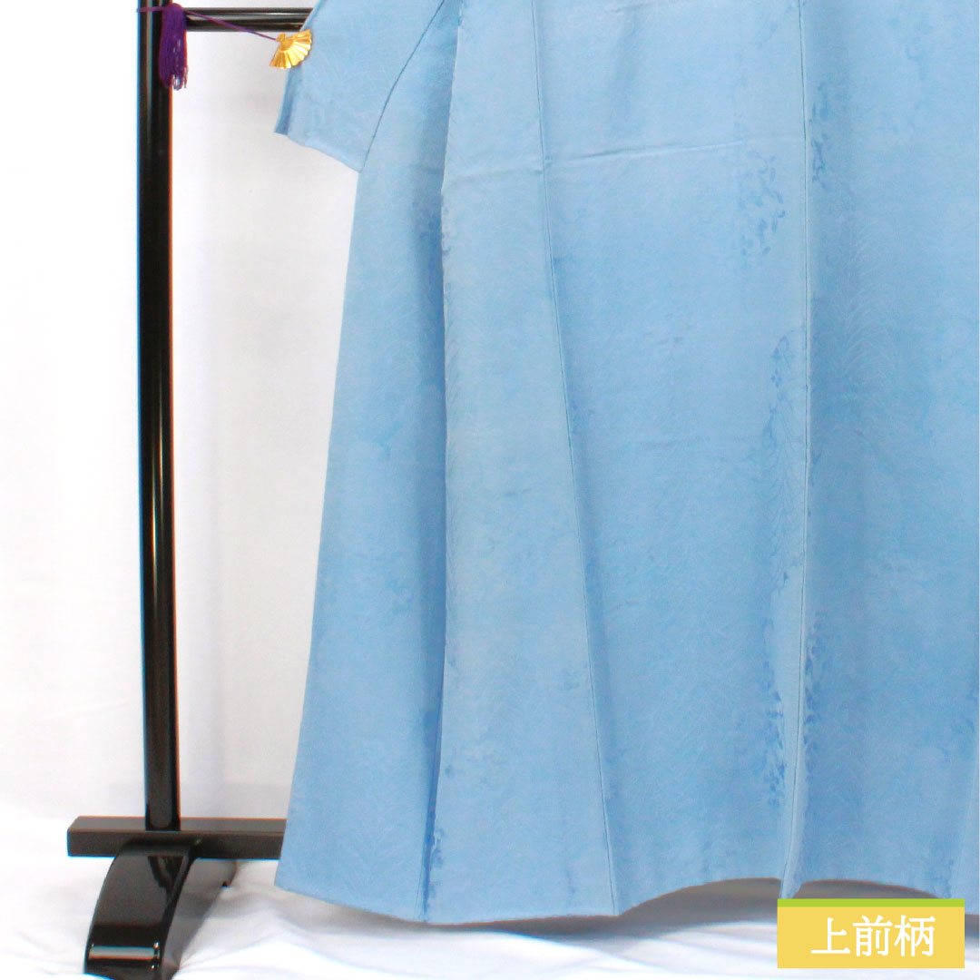 色無地 正絹 身丈162cm 裄丈66.5cm 勿忘草色(わすれなぐさいろ) 一つ紋 梅鉢 袷 Aランク 水色系 1114001943424