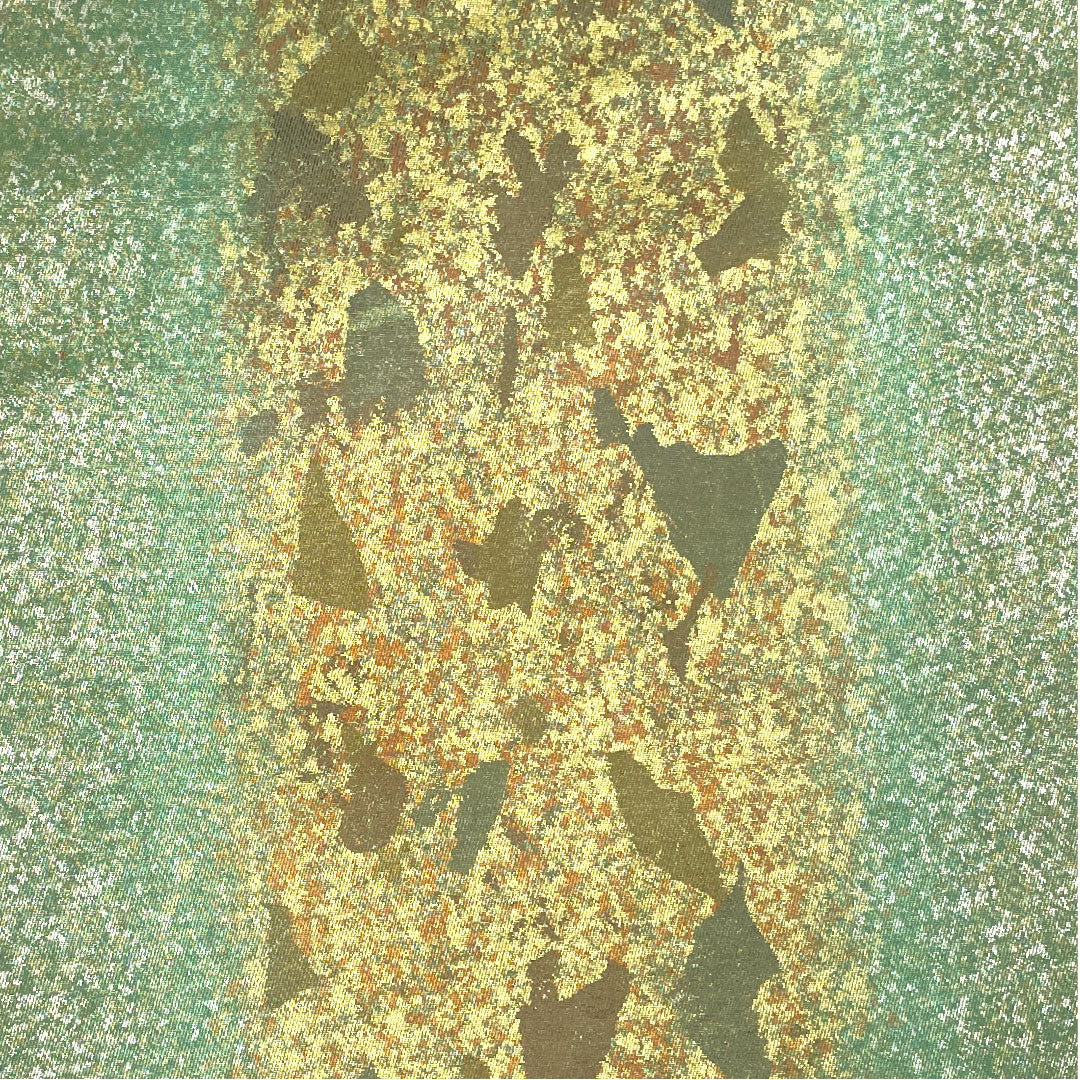 袋帯 引箔 抽象模様 帯丈442cm 正絹 Aランク 六通 セミフォーマル 緑系 1123004663319