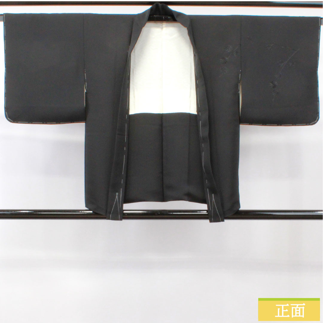 羽織 正絹 身丈74cm 裄丈60.5cm 刺繍 梅鉢 一つ紋 Sランク 袷 黒系 1117000952910