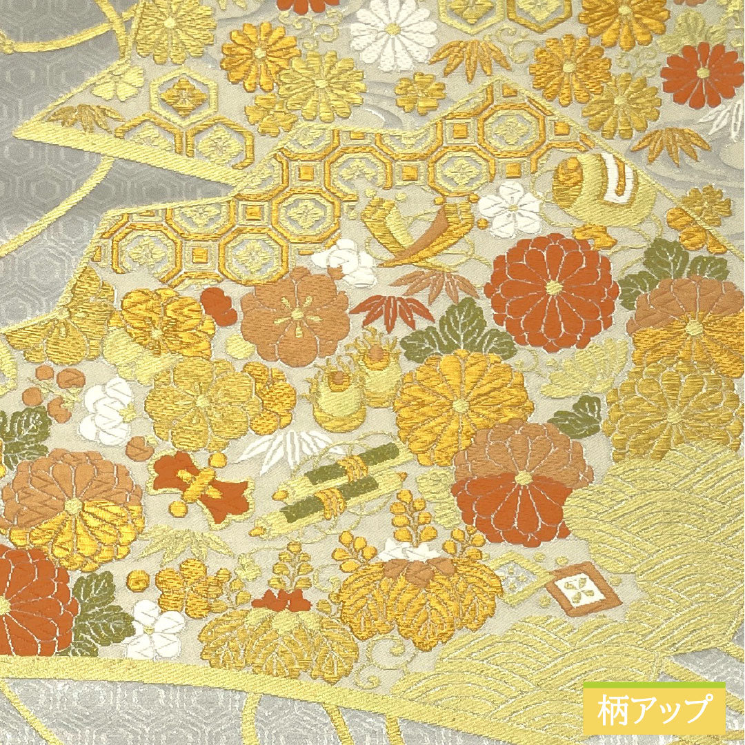 袋帯 正絹 Aランク 名錦至宝 西陣織 吉祥文様 帯丈430cm 六通 フォーマル 銀系 1123017413322