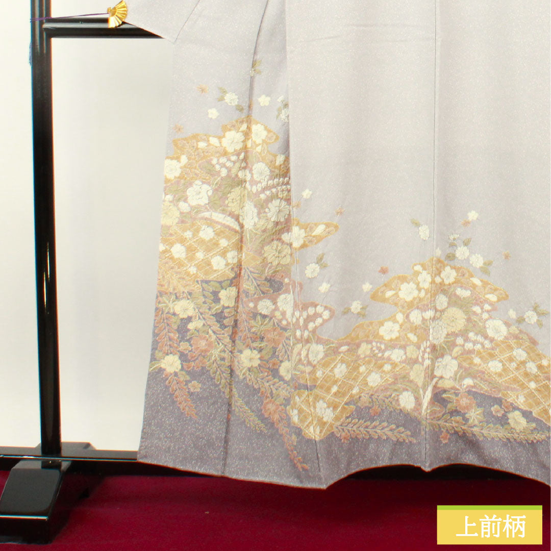 訪問着 正絹 袷 身丈156.5cm 裄丈63.5cm 雪色(せっしょく) 辻ヶ花 作家物 Aランク グレー系 1112004893322