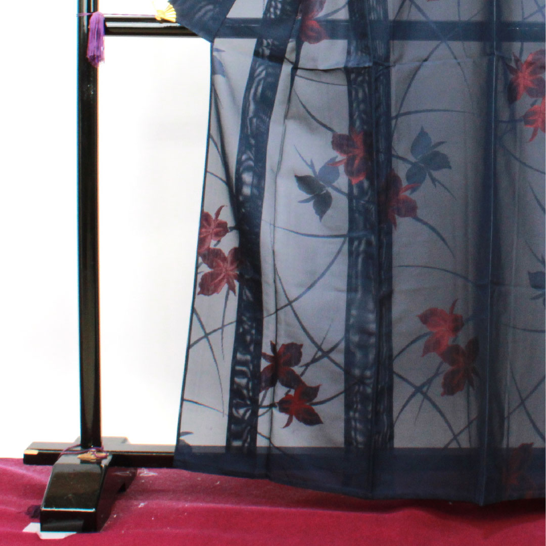 Summer pure silk komon length 164.5cm sleeve length 65cm dark navy abstract flower gauze rank S navy 1132001112418