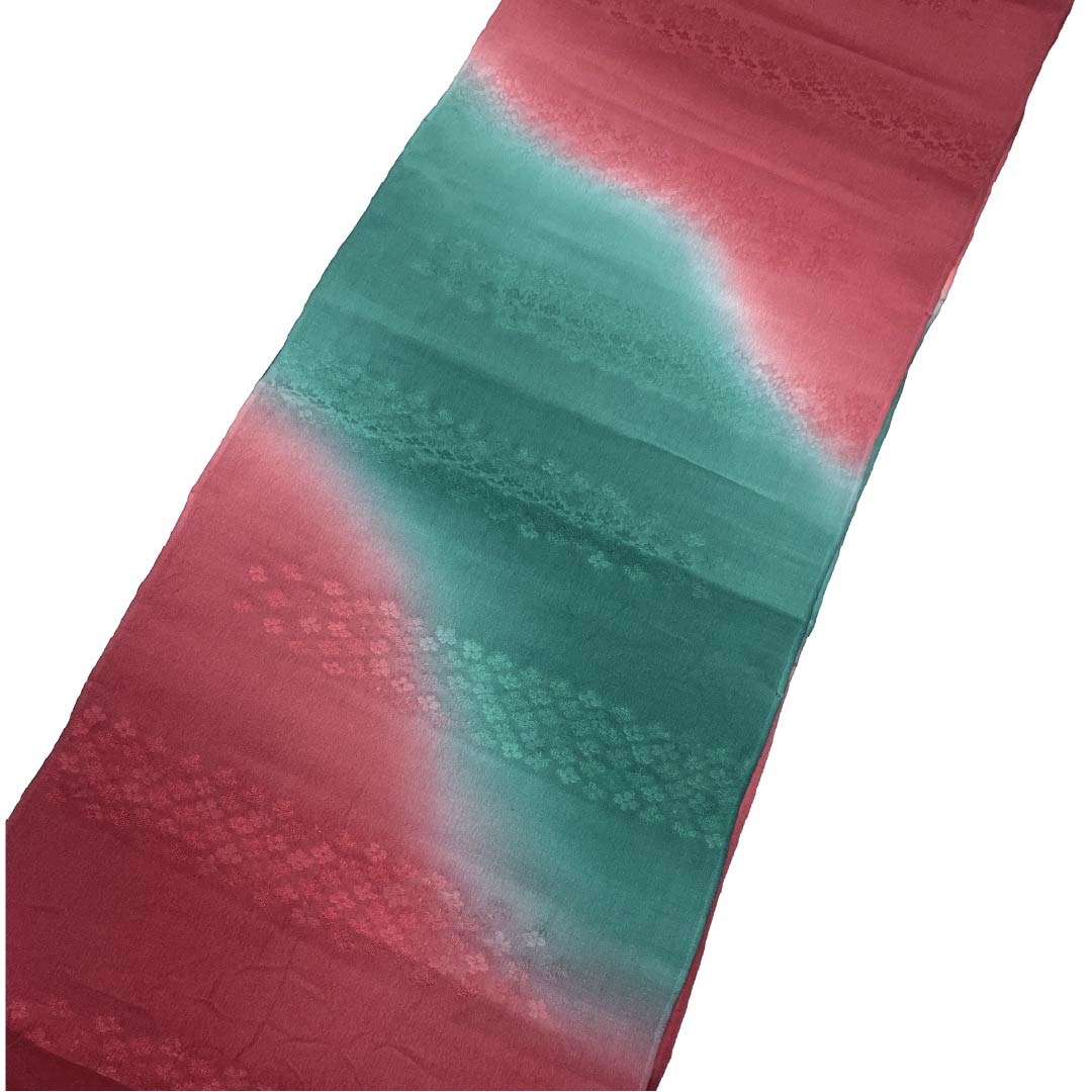 帯揚げ 正絹 セミフォーマル 深蘇芳色(ふかきすおういろ) 深藍色(ふかきあいいろ) 花柄 長さ約180cm 幅約30cm Sランク 赤系 1136000582912