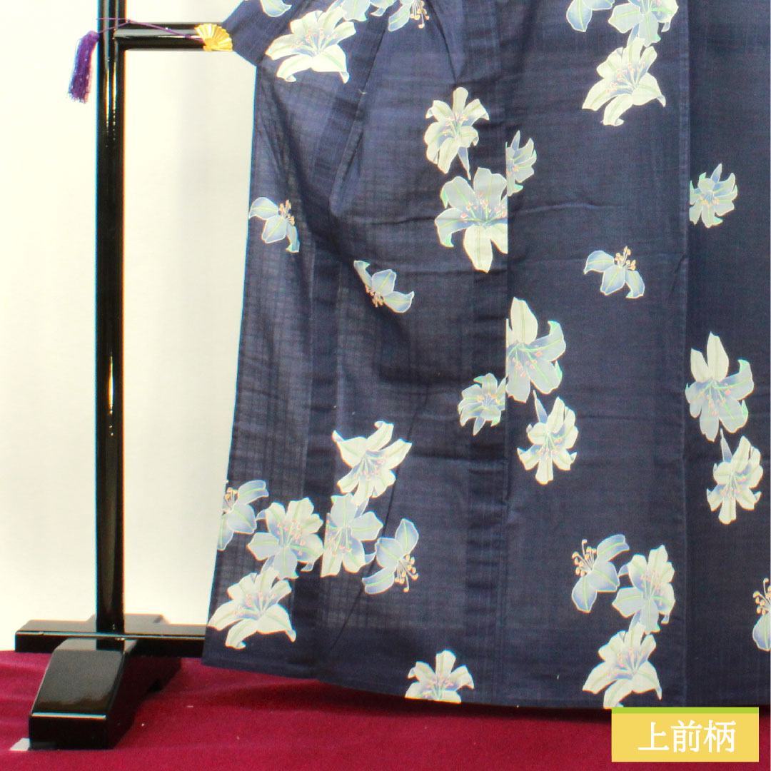 浴衣 木綿 身丈166cm 裄丈64.5cm Sランク 単衣 紺系 燻色(ふすべいろ) カサブランカ 1118005142518