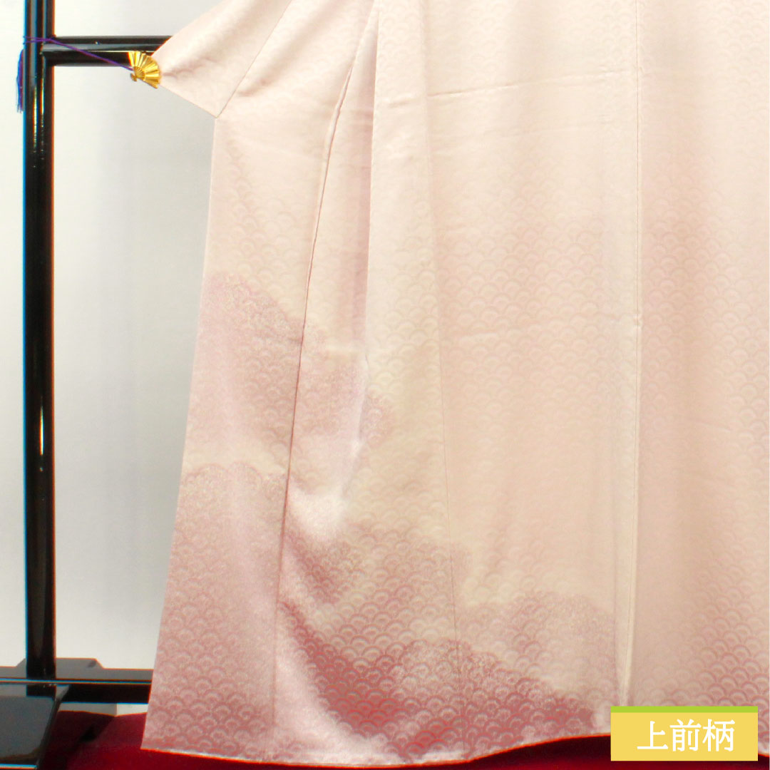 色無地 正絹 身丈164.5cm 裄丈63.5cm 桜色(さくらいろ) 扇 無地訪問着 袷 紋なし Aランク ピンク系 1114001393413