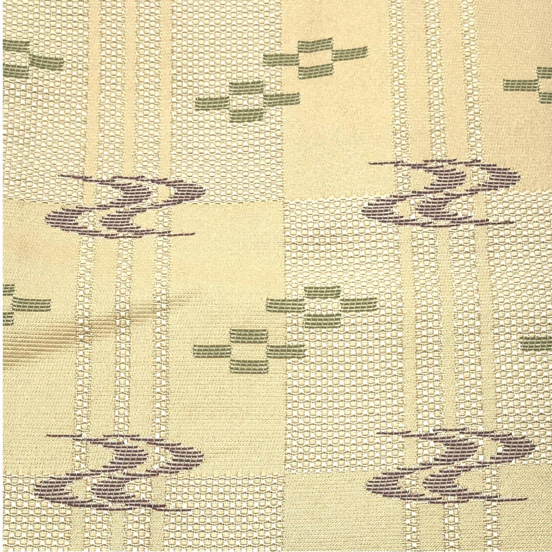 (未仕立)半幅帯 ポリエステル 鳥の子色(とりのこいろ) 絣模様 帯丈386cm ベージュ系 Aランク 1125001693325