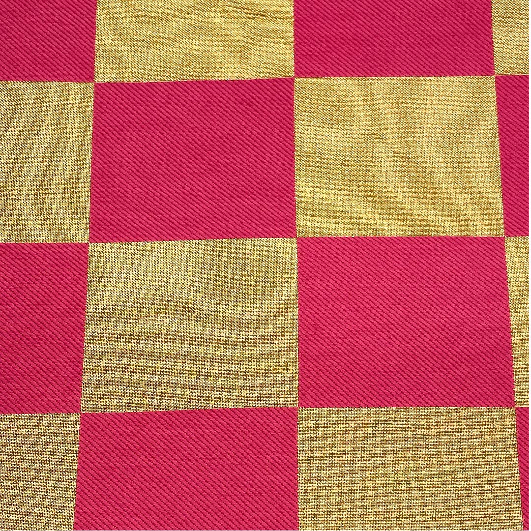 袋帯 金色 振袖用 市松 帯丈436cm 正絹 Aランク 六通 フォーマル 金系 1123006333321