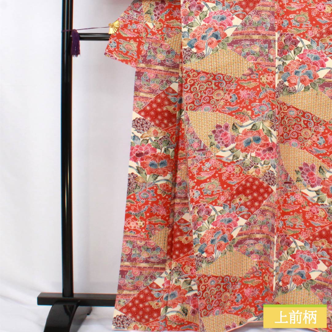 小紋 正絹 Sランク 身丈163cm 裄丈67cm 袷 京紅型 割付文様 紅型調 草花 グラデーション系 1115007342499