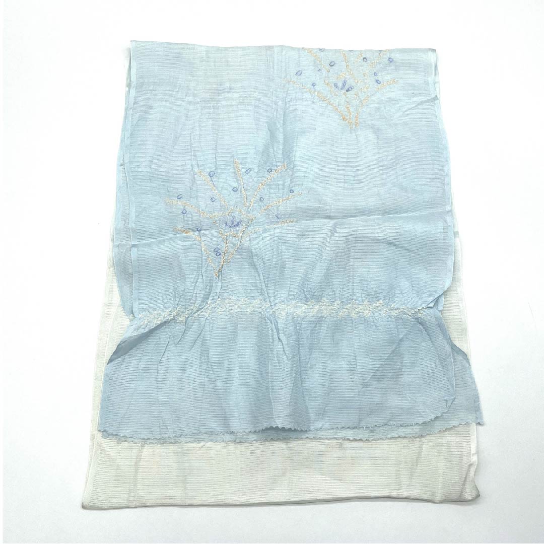 帯揚げ 正絹 セミフォーマル 藍白色(あいじろいろ) 絽 夏用 花柄 長さ約164cm 幅約29.5cm Sランク 水色系 1136000642924