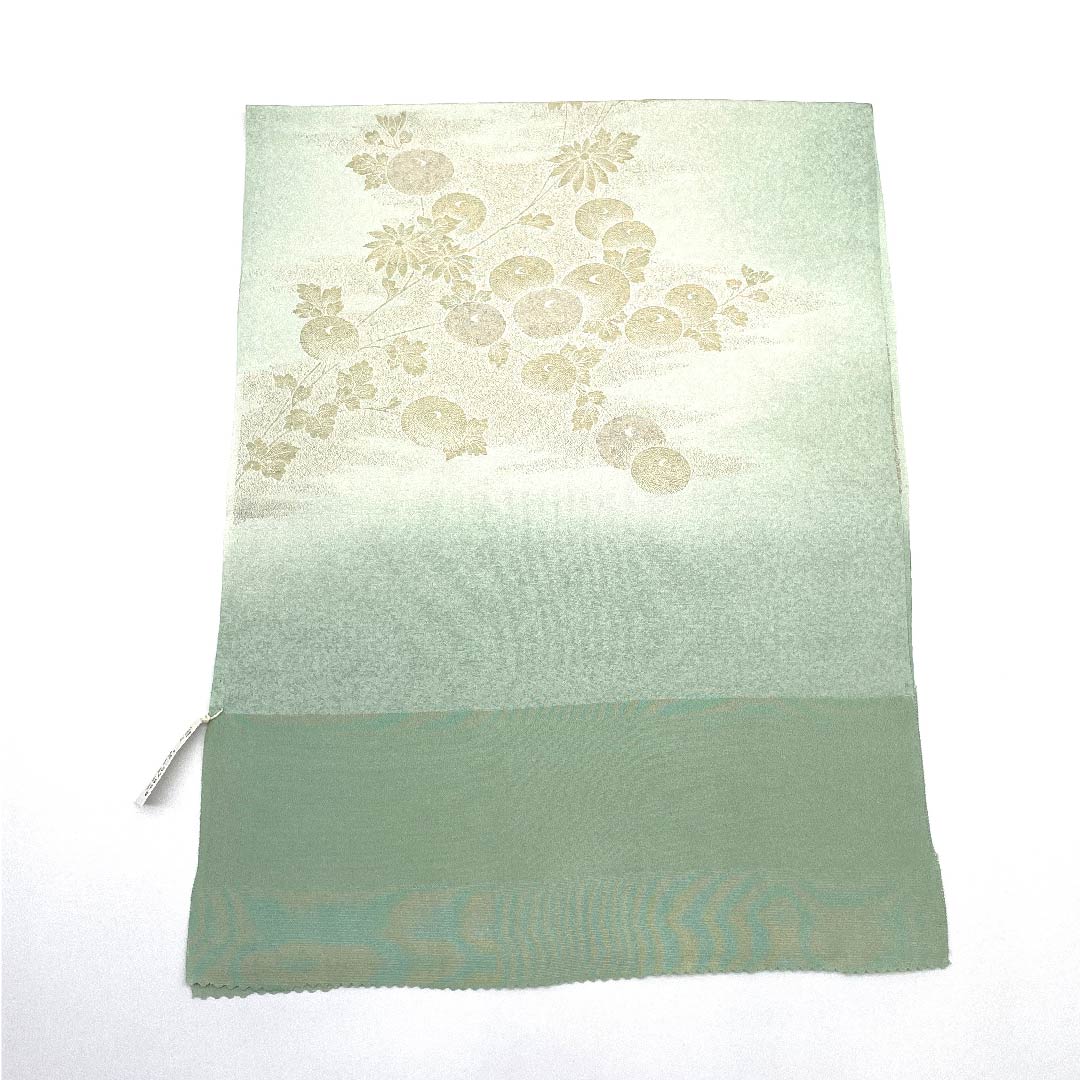 (新古品) 帯揚げ 正絹 フォーマル 龍泉青瓷釉色(ロンチュエンチンツーユースーいろ) 饅頭菊 雲取り 金銀糸 長さ約178cm 幅約30.5cm Sランク 緑系 1136000122919