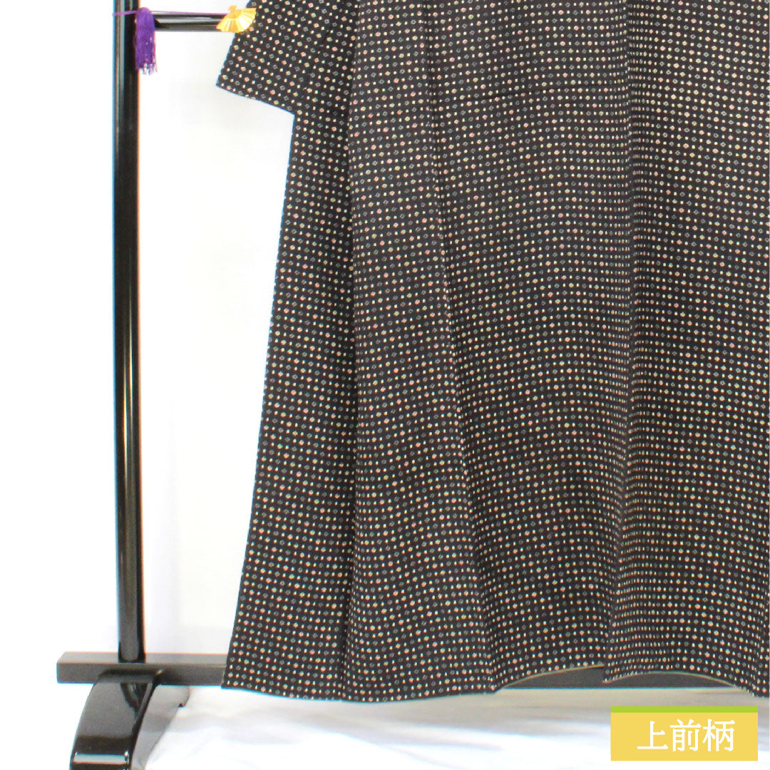 小紋 正絹 身丈156.5cm 裄丈64cm 袷 抽象模様 Aランク 黒系 1115004883310