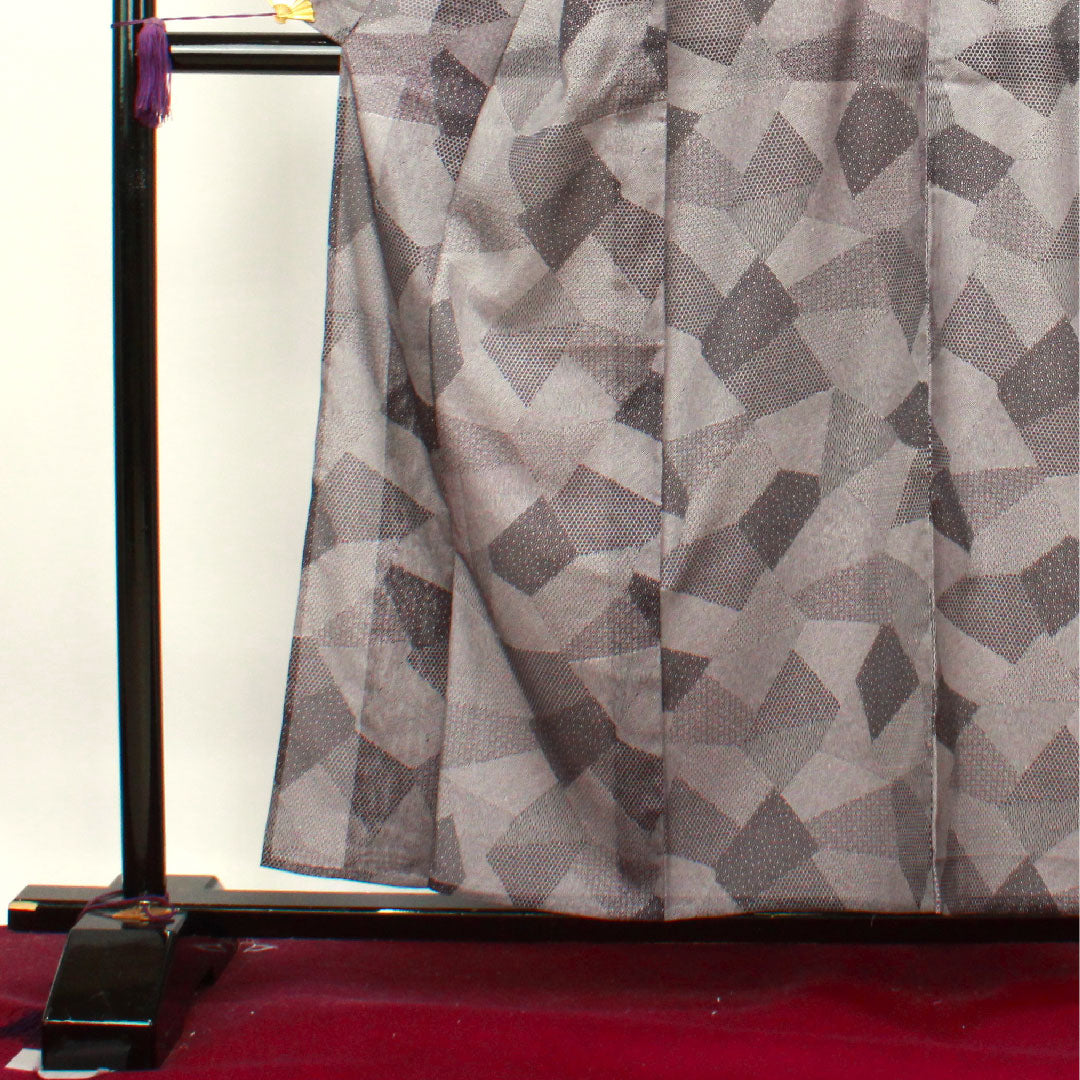 夏物 ポリエステル 小紋 身丈158cm 裄丈62cm 紫烏色(しうしょく) 洗える着物 江戸小紋 絽 Sランク 紫系 1132000722320