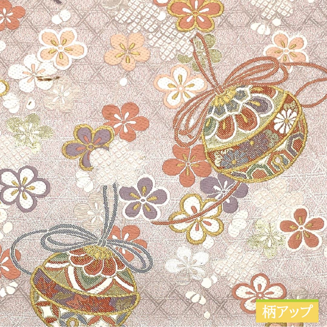 袋帯 正絹 退紅色(あらそめいろ) 振袖用 毬 花模様 帯丈436cm Aランク 六通 フォーマル ピンク系 1123014703313