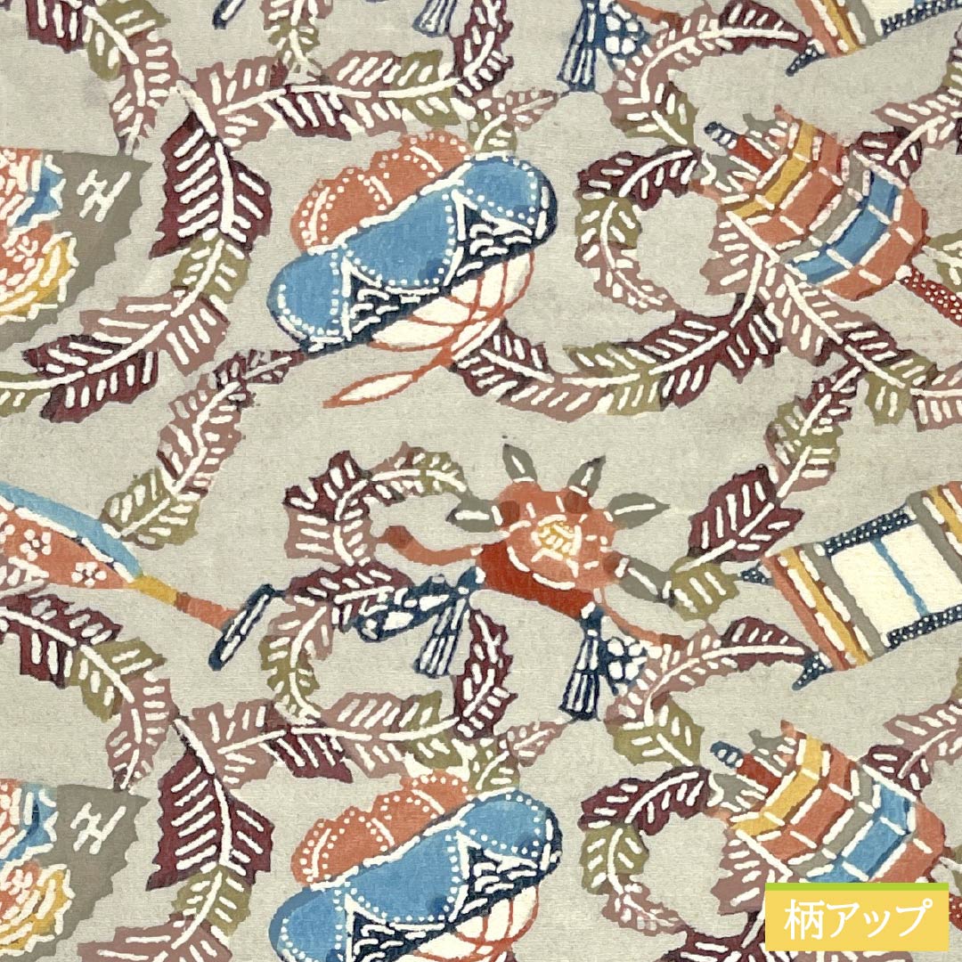 名古屋帯 正絹 Aランク 蕎麦切色(そばきりいろ) 型染 紅型調 抽象花 帯丈340cm 六通 カジュアル グレー系 1124010443322 名古屋仕立て