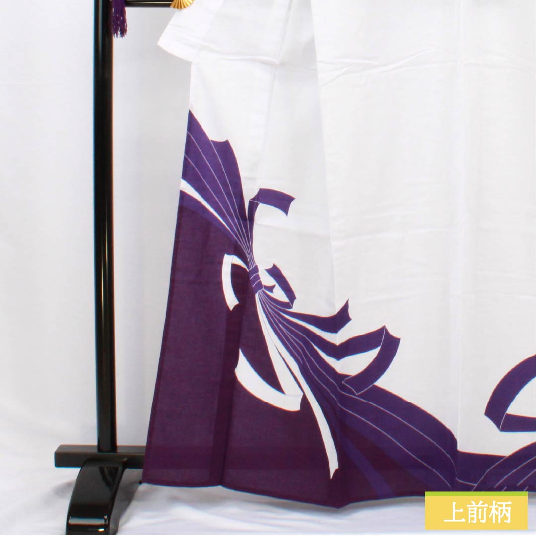 Cotton Yukata, Length 163.5cm, Sleeve Length 67cm, S Rank, Single Layer, White, with Bunsage Noshi (Noshi Wrapping), 1118006482411