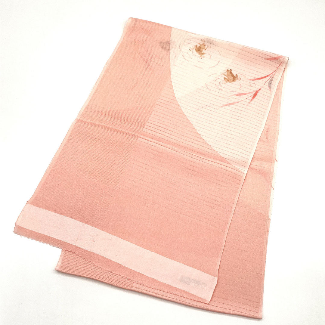 (Like New) Silk Obiage (Sash) - New, Casual, Akebono-colored, Summer, Frog, Classic Pattern, Approximately 184cm Long, 30cm Wide, Pink, Item Number: 1136001531913