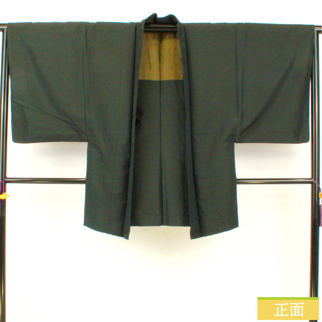 男物 正絹 Sランク 身丈88cm 裄丈66cm 錆鉄色(さびてついろ) 紬地 緑系 1119001642119