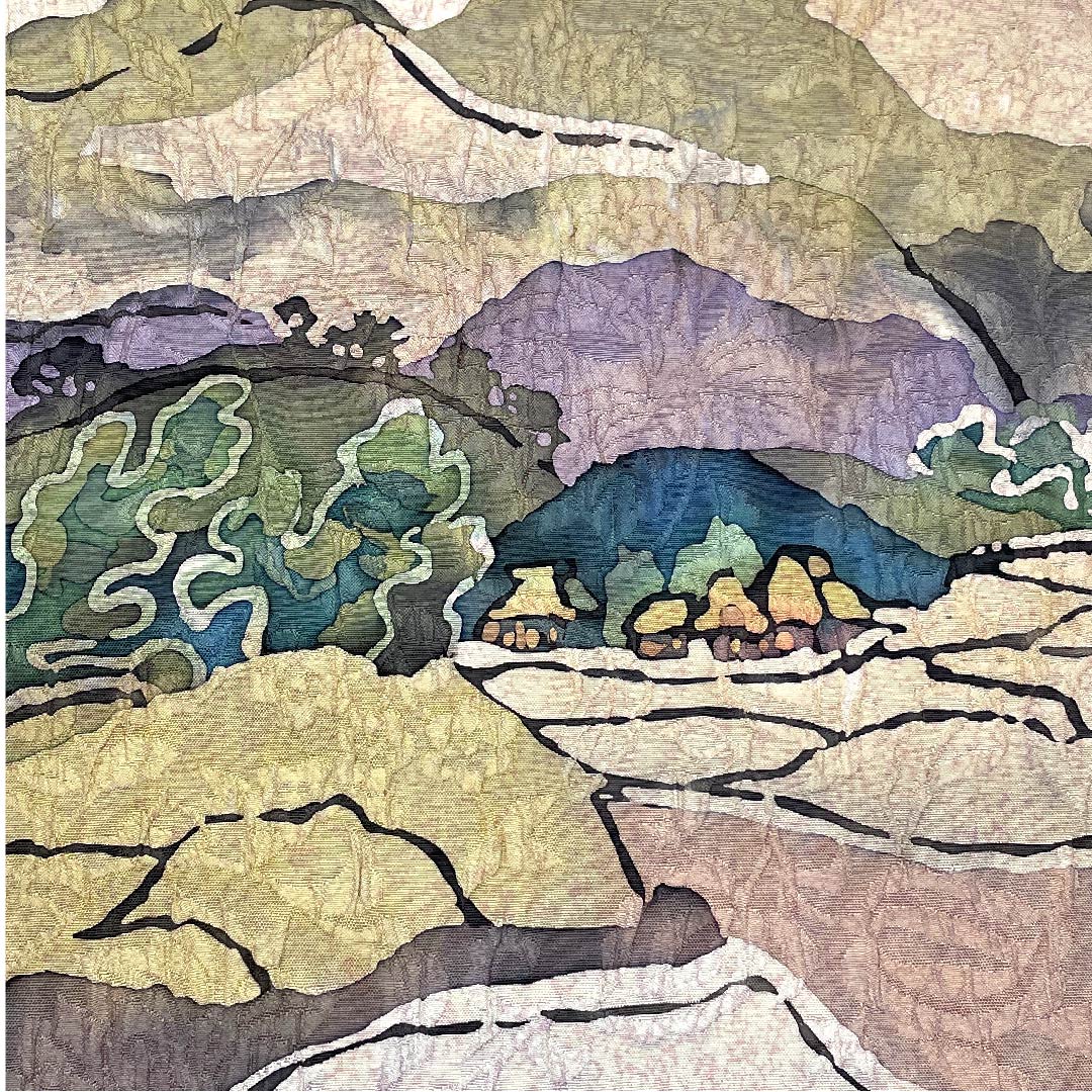袋帯 薄桜色(うすざくらいろ) 風景画 染め帯 帯丈440.5cm 正絹 Bランク 六通 カジュアル ピンク系 1123005554313