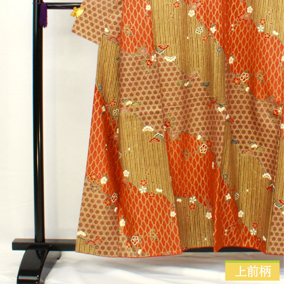 訪問着 正絹 袷 身丈157cm 裄丈63.5cm 京友禅 松竹梅 Sランク 茶系 1112005482314