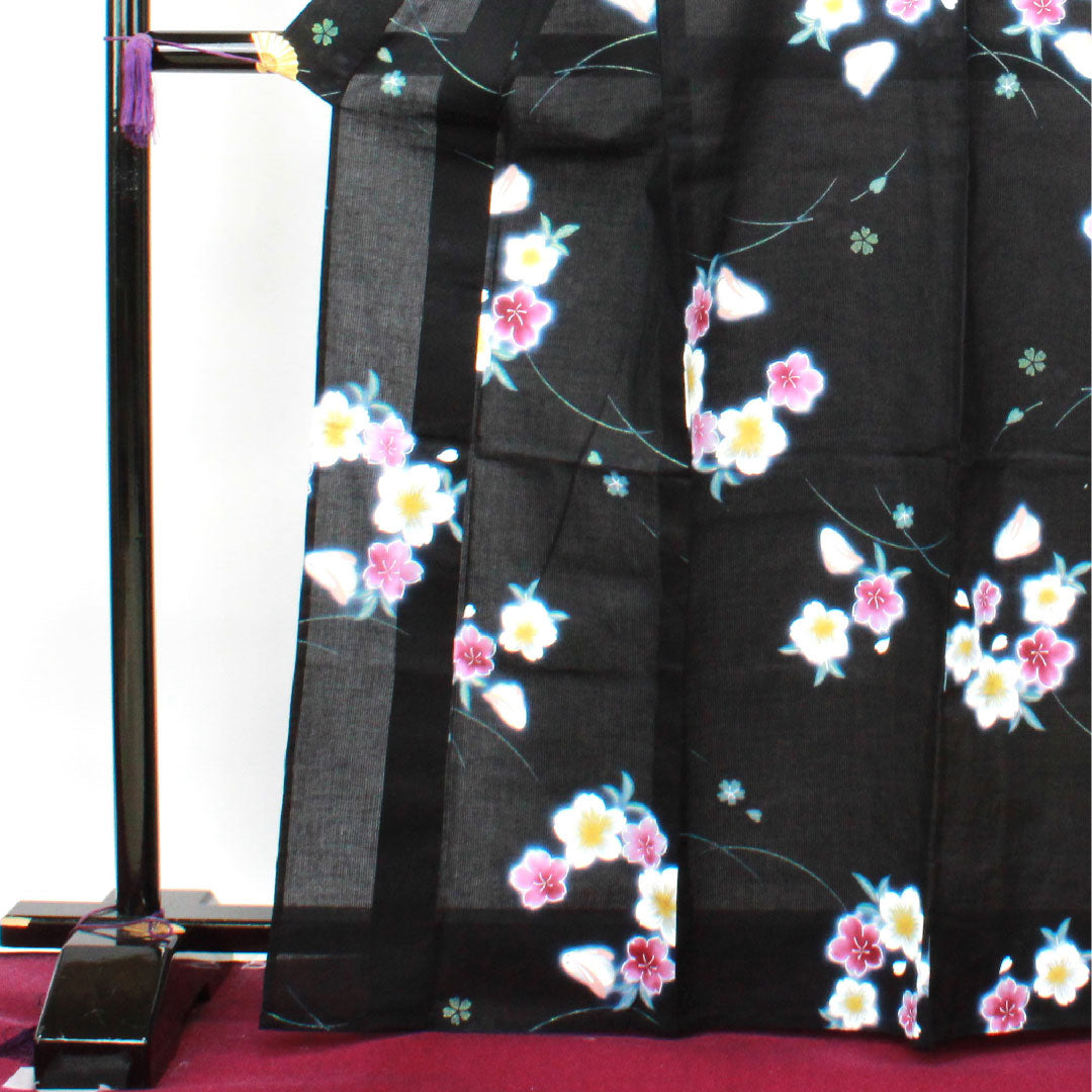 浴衣 桜 木綿 Sランク 単衣 身丈168cm 裄丈67.5cm 黒系 1118002092510